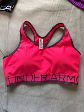 Under Armour Hot Pink Racerback Sports Bra with Charcoal Trim